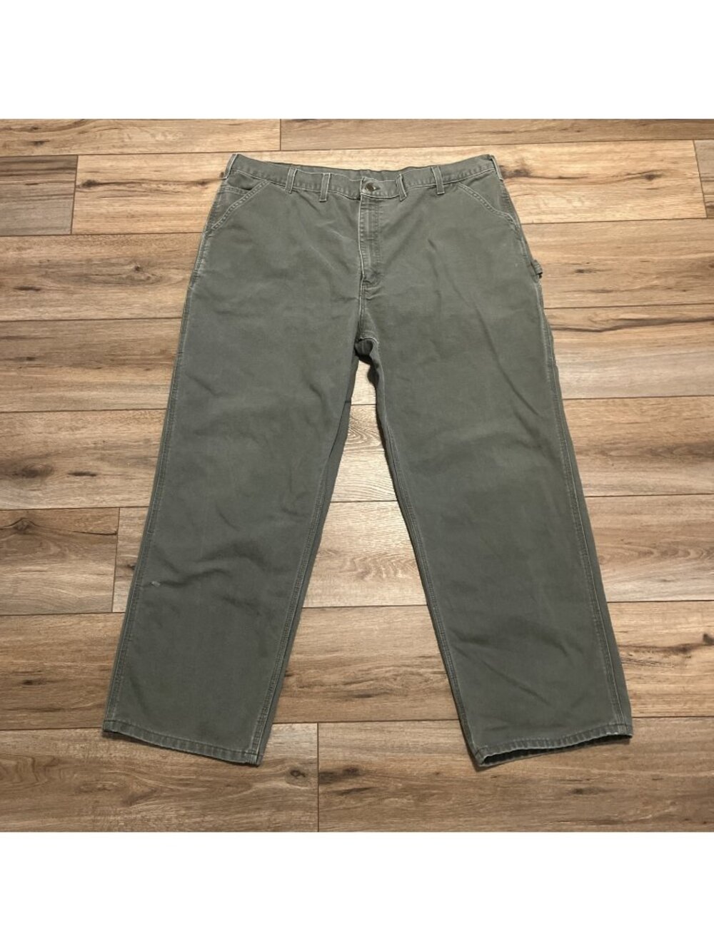 Men's Carhartt Duck Canvas Carpenter Jeans SZ 44x32 Moss Green B11 MOS Dungaree